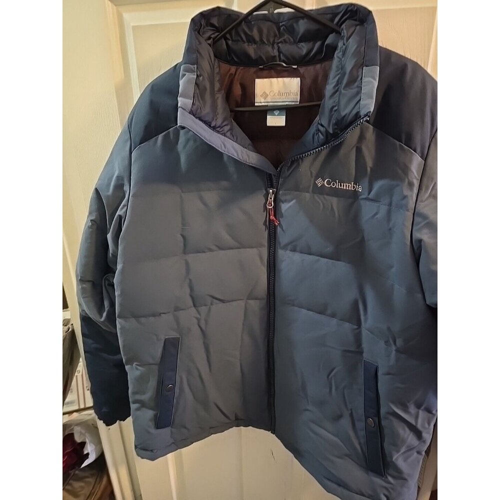 Mens Columbia Navy 550 Puffer Jacket.  Large. Blue. Duck Feather Blend. EUC! - Picture 2 of 13